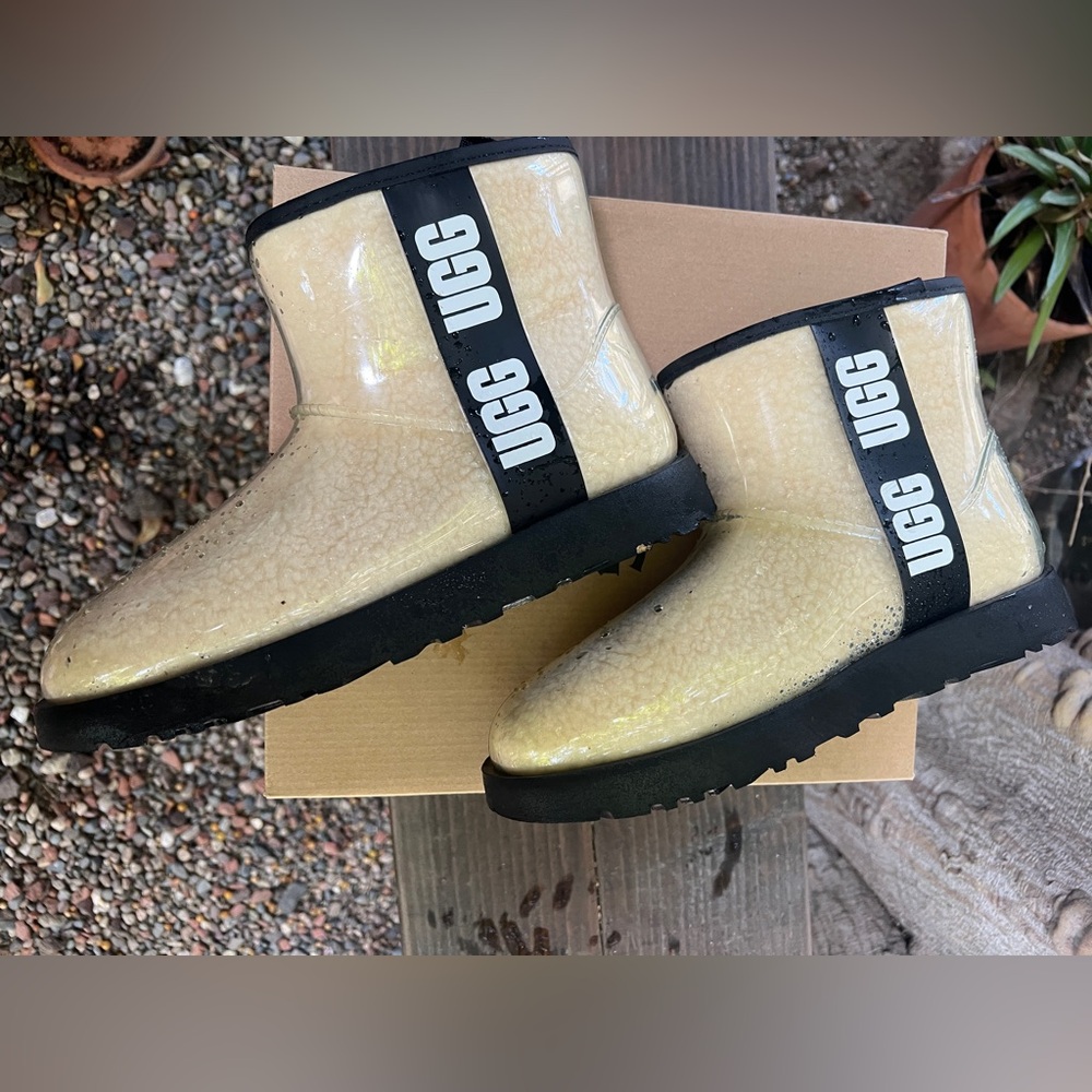 UGG Cream and Black Ankle Boots with Thick Rubber Sole